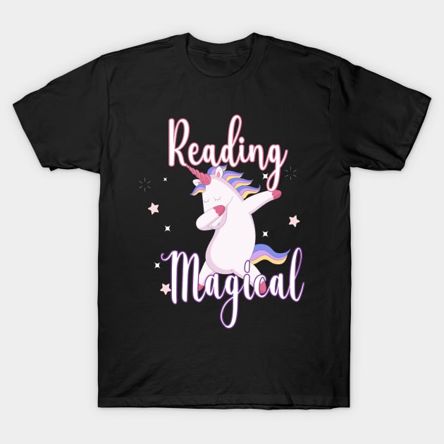 Reading Is Magical Unicorn - Cute Librarian T-Shirt by WassilArt